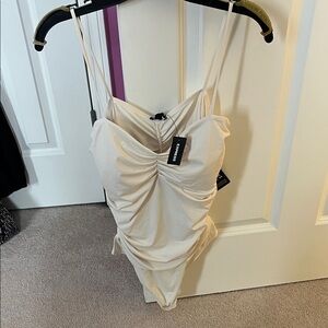 Express Cream Ruched Bodysuit